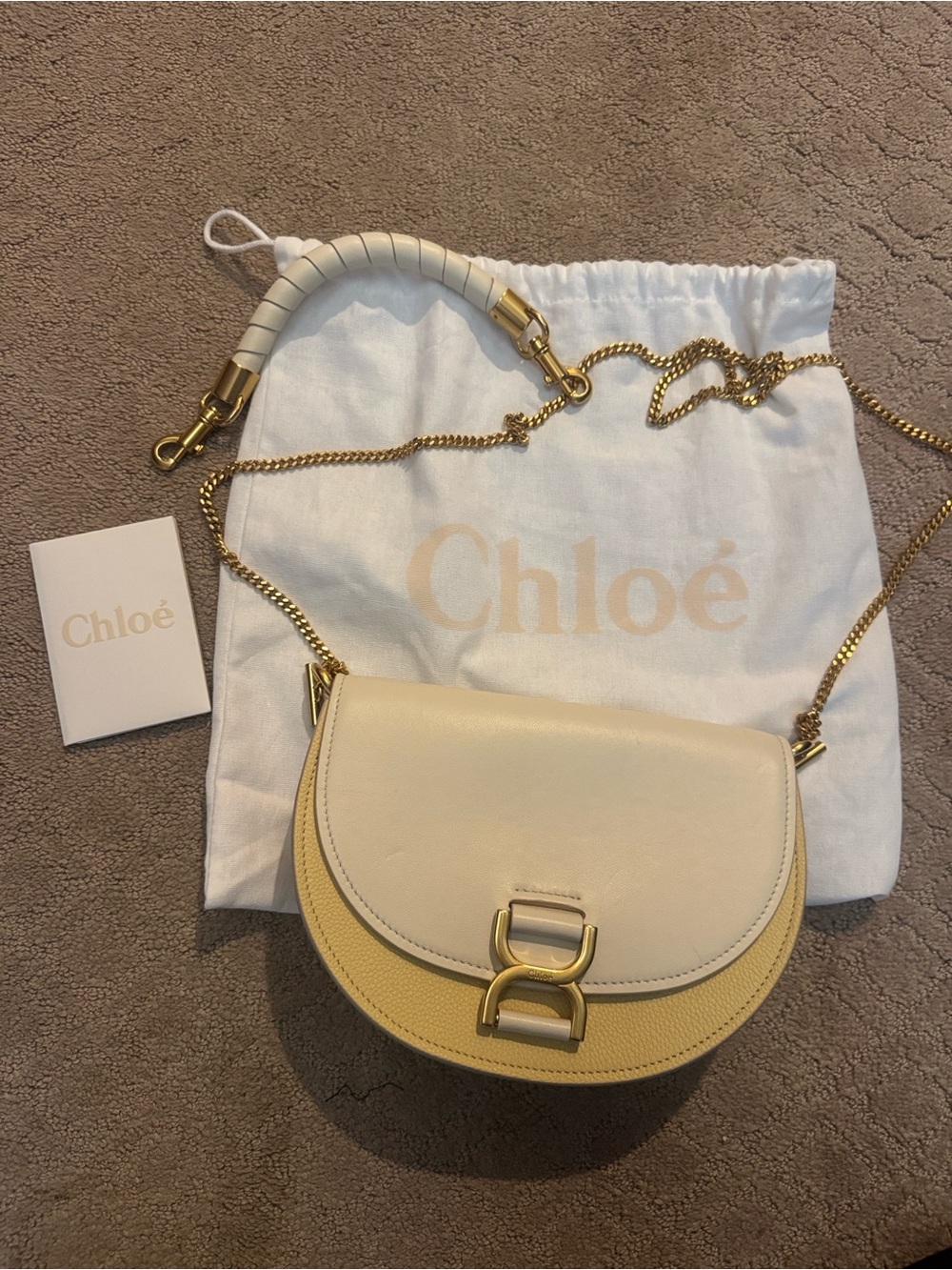 Chloé Two-Tone Cream and Pale Yellow Crossbody Saddle Bag
